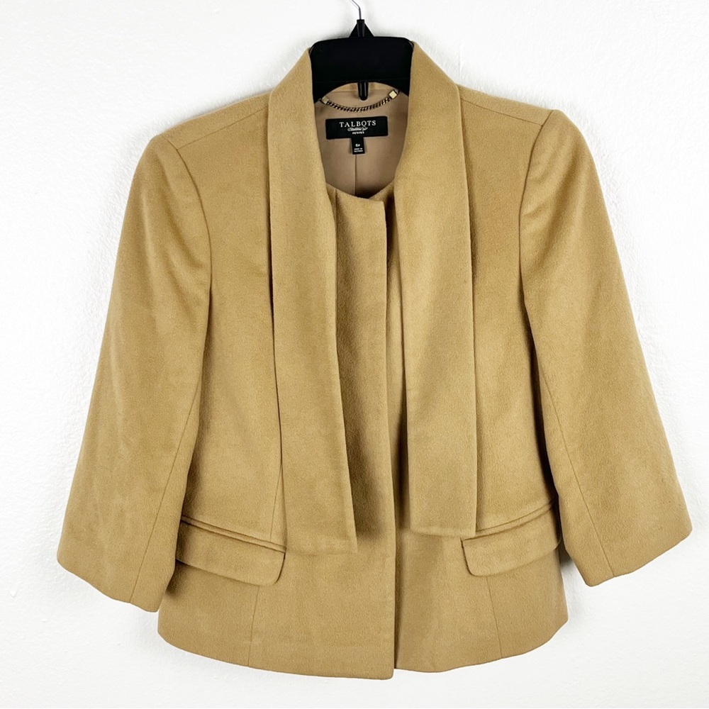 TALBOTS Tan 100% Wool Lined Hidden Buttons Long Sleeves Blazer Size 6P Classic